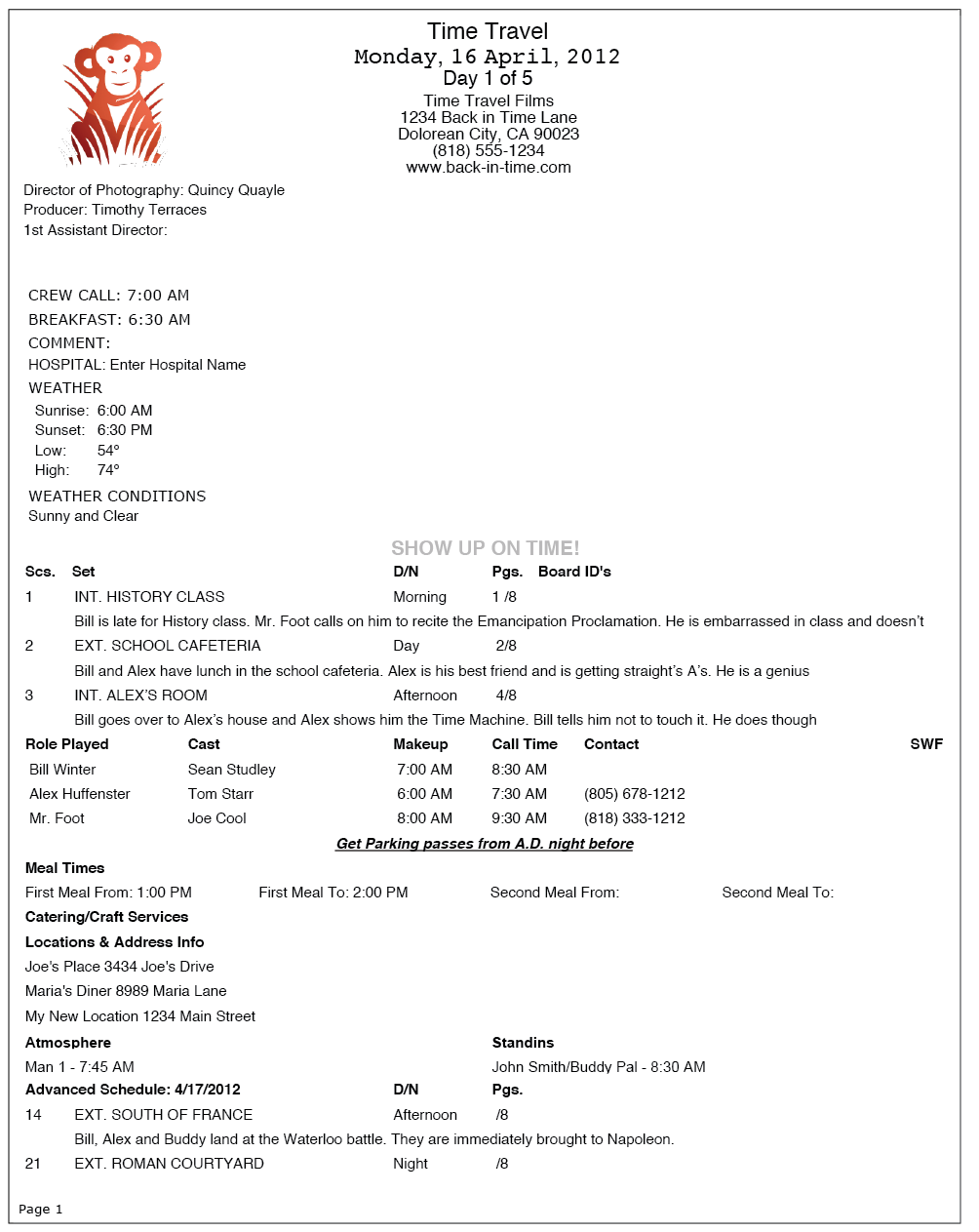 Free Call Sheet Template In Excel